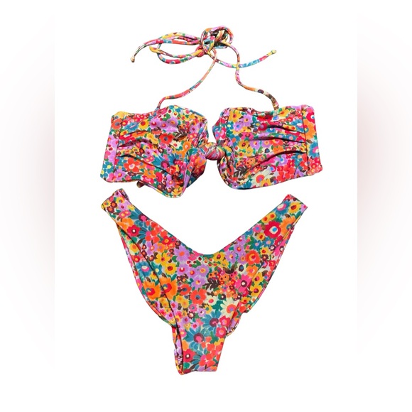 Skatie Other - SKATIE Floral Bandeau Bikini Set | Multicolor Retro Print